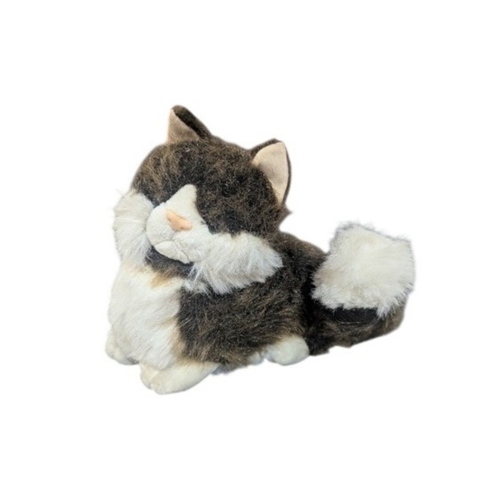 Vintage Realistic Brown and White Plush Cat Stuffed Animal Fluffy Tail 10 Inch
